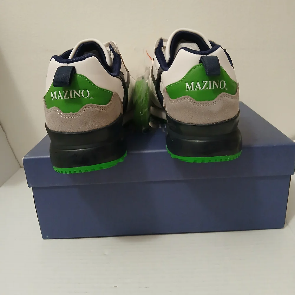 Men's White, Gray, and Green Sneakers - Picture 11 of 12